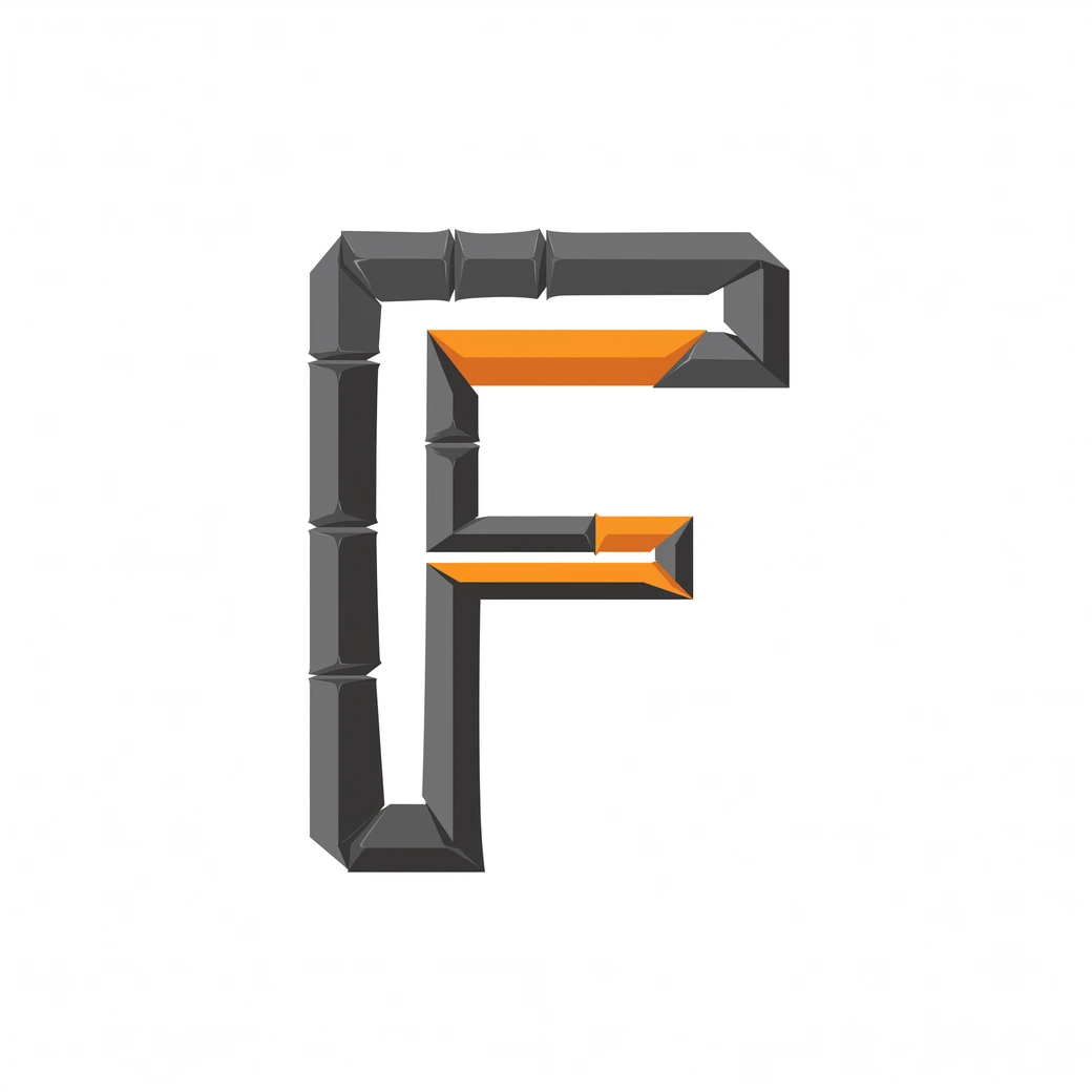 ForgeLine Manufacturing logo concept: a sculpted industrial F in charcoal gray with orange accents